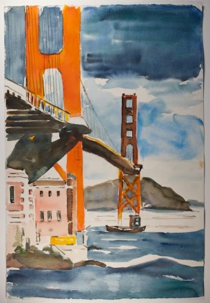 $350
original mid century watercolor painting, double-sided
15″x22″