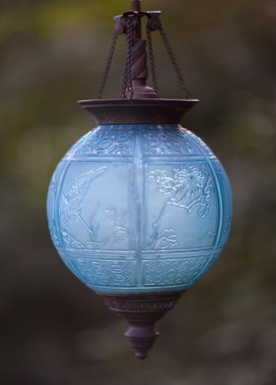 SOLD

antique etched turquoise blue globe lamp